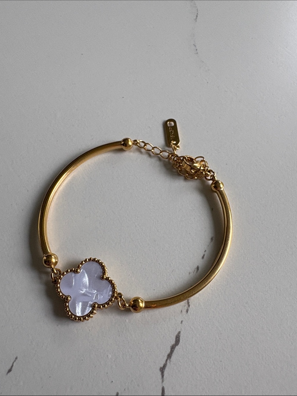 Gold Bracelet with White Clover Charm by